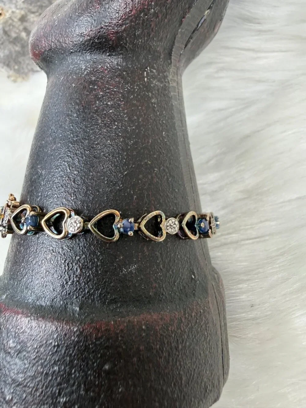 Ross Simons Blue Sapphire Sterling Silver Heart Link Bracelet Gold Vermeil